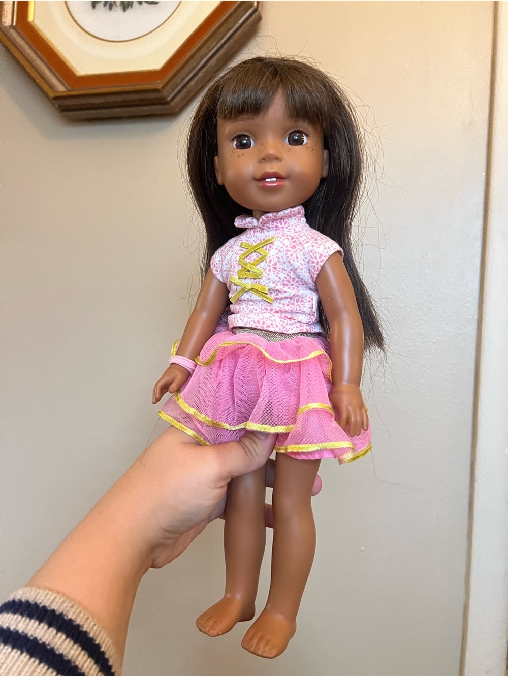 American Girl Wellie Wishers Ashlyn. Doll in Pink Outfit with Yellow Trim